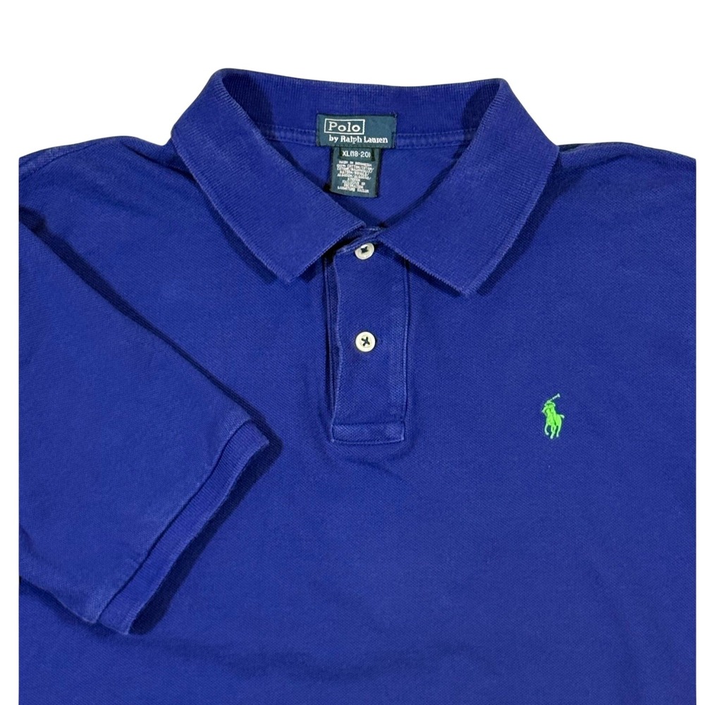 VTG Polo Ralph Lauren Polo Shirt Boys XL 18/20 Blue Preppy Classic Short Sleeve